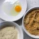 Roll the nuggets in the all-purpose flour, then dip them in the whisked egg, then cover them in bread crumbs.