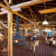 This picture shows the lobby and gift shop with the dining room in the background.