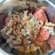 Ground pork and beef meat with eggs, onion, garlic, salt or meatloaf seasoning mix, white pepper powder, sandwich bread slices, and bread crumbs