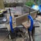 First step: Make a simple box frame, recycling salvaged decking, for the decking step to sit on.