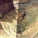 Two photos pieced together showing the switchback roads we had traveled.