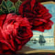 Free vintage printable greeting cards for Father's Day: Red roses and landscape