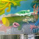 The lobby of the bath house is painted with WPA murals of the oceanic variety.