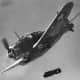 A U.S. Navy Douglas SBD Dauntless dropping a bomb in 1942 at the time of Midway. The Douglas SBD Dauntless was capable of carrying a 1000lb bomb which would prove devastating to Japanese carriers at Midway. 