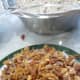 Mixture of fried pork, tai tow choi etc.