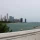 There's a wall near the Chicago Aquarium that has a great view of the lake, a marina, and the city skyline,