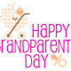Free Happy Grandparents Day card and clip art with beige baby carriage and pacifier -- magenta text