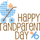 Free Happy Grandparents Day card and clipart with blue baby carriage and pacifier -- brown text