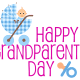 Happy Grandparents Day card and clip art with blue baby carriage and pacifier -- magenta text