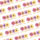 Free Grandparents Day wrapping paper with four yellow, pink and purple daisies and gold text