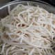 Once the noodle is cooked, rinse it with cold water or soak in ice water for 30 seconds to stop it from cooking and prevent it from sticking to one another