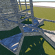 Connecting back to the main base using floor frames at half height. Full height will conflict with the existing buildups.