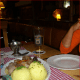 Eating German food at the Bavarian restaurant.