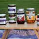 Tip #4: a miniature picnic table is great for placing your rounded objects like mason jars, cans, cups, and the like. A table can help prevent spills and make for an aesthetically pleasing display.