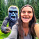 Woman taking a selfie with a sasquatch.