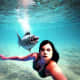 Inspired by the Piranha 3D movie. Picture of a piranha swimming towards a woman.
