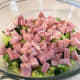 Chop ham and spread over the broccoli.