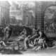 The plague of the Philistines at Ashdod. Engraving by Petit after P. Mignard.