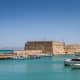 View on a Rocca a Mare fortress and port with boats in Heraklion, Crete island, Greece
