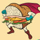 A turkey sandwich as a superhero saving the city from danger in the style of a comic (Actual text prompt used)