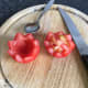 Cutting tomato with ragged edge