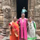 At the entrance to the main shrine temple&mdash;the Gudhamandapa. Mrs. Veena Tailor, Vanita Thakkar and Shweta Joshi are climbing down the steps behind Mr. Sundaram Tailor. 