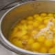 A large pot of eggs wait for milk and the electric mixer.