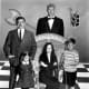 Gomez (John Astin), Lurch (Ted Cassidy), Wednesday (Lisa Loring), Morticia (Carolyn Jones), and Pugsley (Ken Weatherwax).