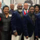 Members of the Mullins High School Class of 1972 Committee take photos after the reunion with The Manhattans.