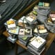 A large stack of cards, separated into decks.