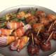 Green beans, stuffed mushrooms, BBQ meatballs, onions