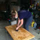 using the power sander to get some of those bad splotches out!