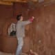 Mud application in living room.