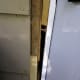 Door shimmed in place. Note how wide the gap here is.