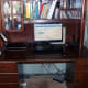 The desk, prior to refinishing. The included shelving above was one reason to keep it, but did need removed.