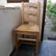 Raffia chair my wife had used for sewing, but now moved to her food storage shed, replacing a modern dining chair which has no value and is to be burnt.