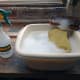 White vinegar and warm soapy water, with scrubbing brush and sponge; used for cleaning the chairs, after washing them down with white spirit.