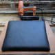 One of the seats reupholstered with the faux leather.