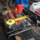 Cutting the decking to the required width.