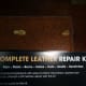 The two holes in the leather inlay that need to be repaired.