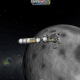 A rocket with a lander orbiting one of the Muns of Kerbin