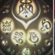 "The High Court of Yevon is now in session." Left: above the Maesters' balcony. My headcanon is that it represents the church hierarchy, with Yevon's Name above the Four Maesters (Executive, Judicial, Religious, Military). No idea about the shield.