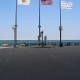 Flag poles around the anchor of the USS Chicago. Navy Pier was a training ground and base, for the United States Navy, from 1941-1946.