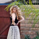 An Ivory Lace Skirt w/ Modern Top and Accessories