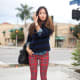 Common plaid with a dark and subtle striped sweater.