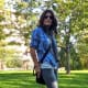 A casual and cool vibrant flannel with a striped undershirt.