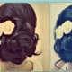 Creative hair bun with flowers.