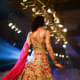 Unique fusion rose-patterned lehenga gown.