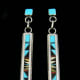 Zuni silver inlay earrings. Turquoise, coral, jet, and mother of pearl stones.
