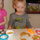 Yummy fun with cutting shapes out of the edible playdough.